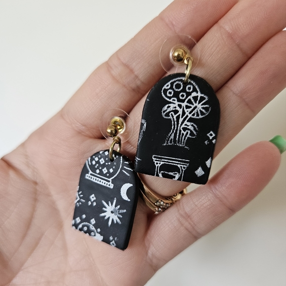 Jewelry - Black & White Clay Earrings